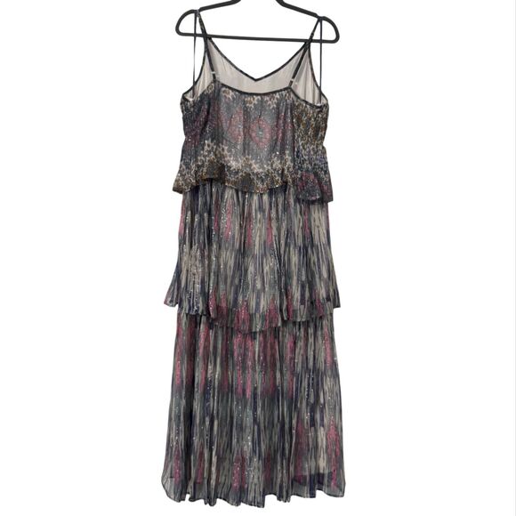 Anthropologie Meadow Rue Josie Metallic Lurex Stripe Tiered Maxi Dress Sz 10 NWT - Picture 3 of 6